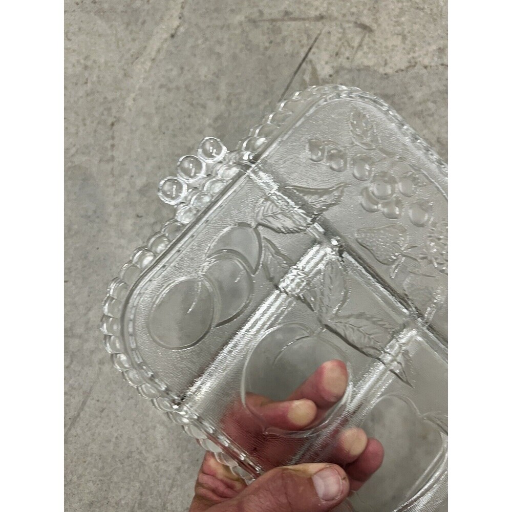 5 Divided Indiana Clear Glass Relish Tray/Platter Fruit Design - Picture 13 of 16